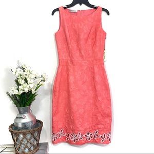 Kay Unger Women’s Coral White Sleeveless Midi Dress - NWT